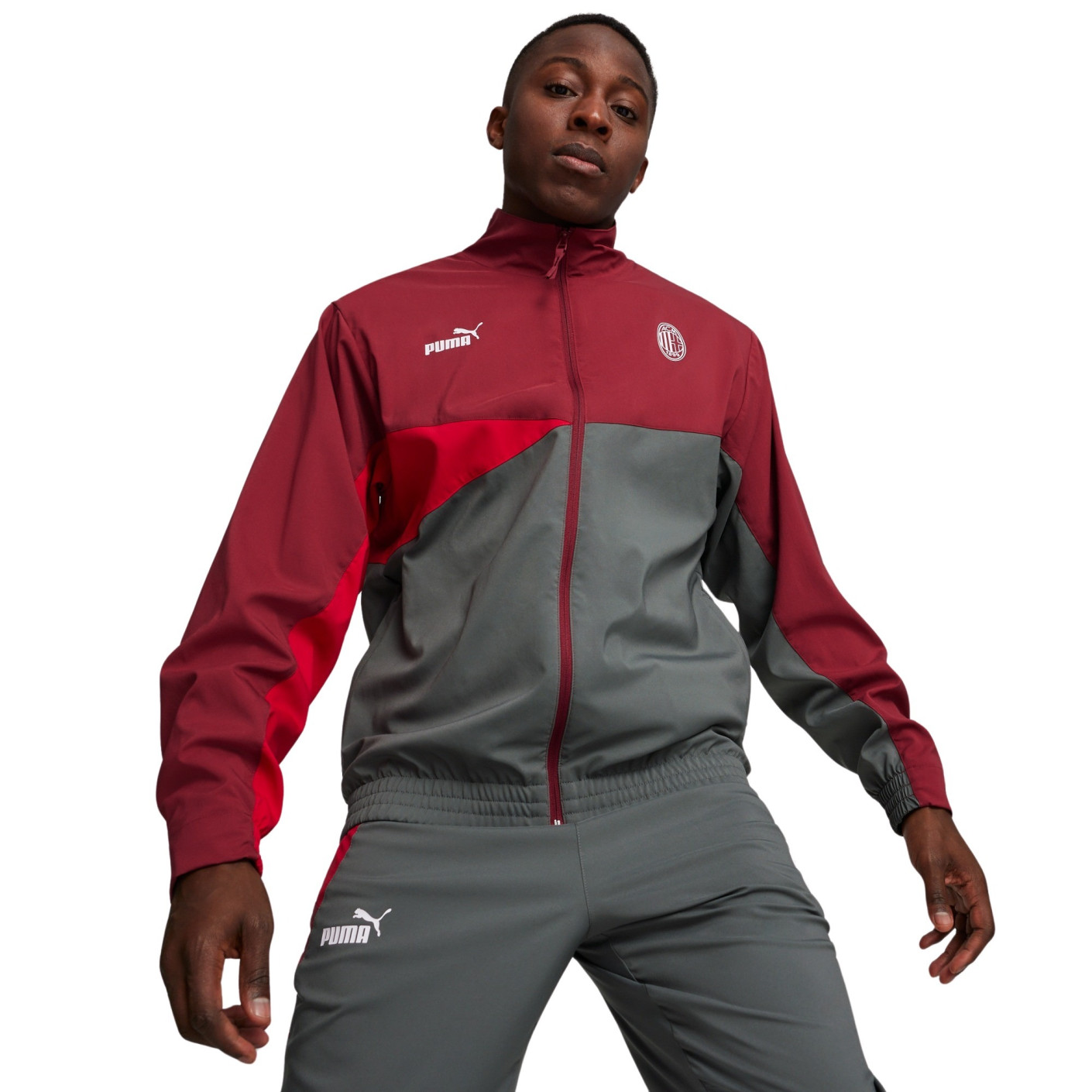 PUMA AC Milan Woven Trainingsjack 2023 2024 Bordeauxrood Rood Donkergrijs