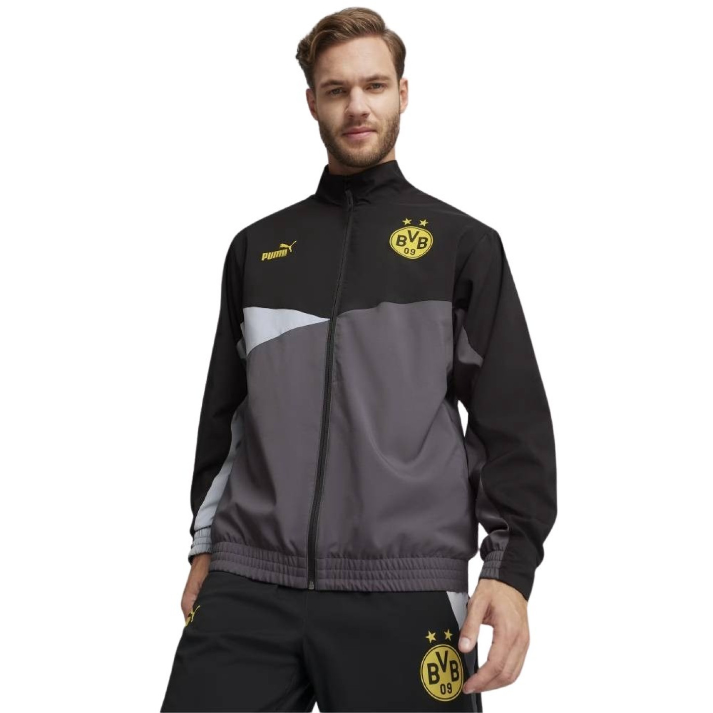 PUMA Borussia Dortmund Woven Veste d'Entraînement 2023-2024 Noir Gris