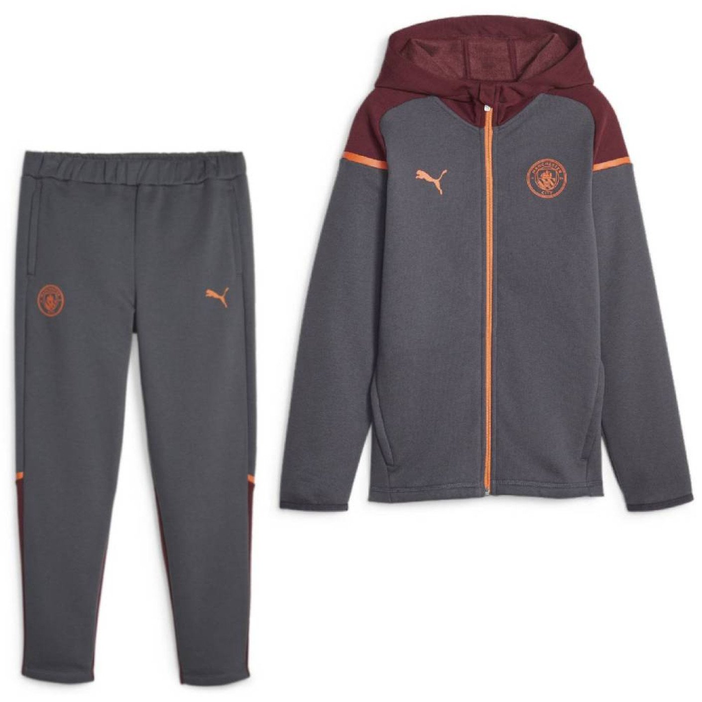 PUMA Manchester City Casual Trainingspak 2023-2024 Kids Donkergrijs Oranje