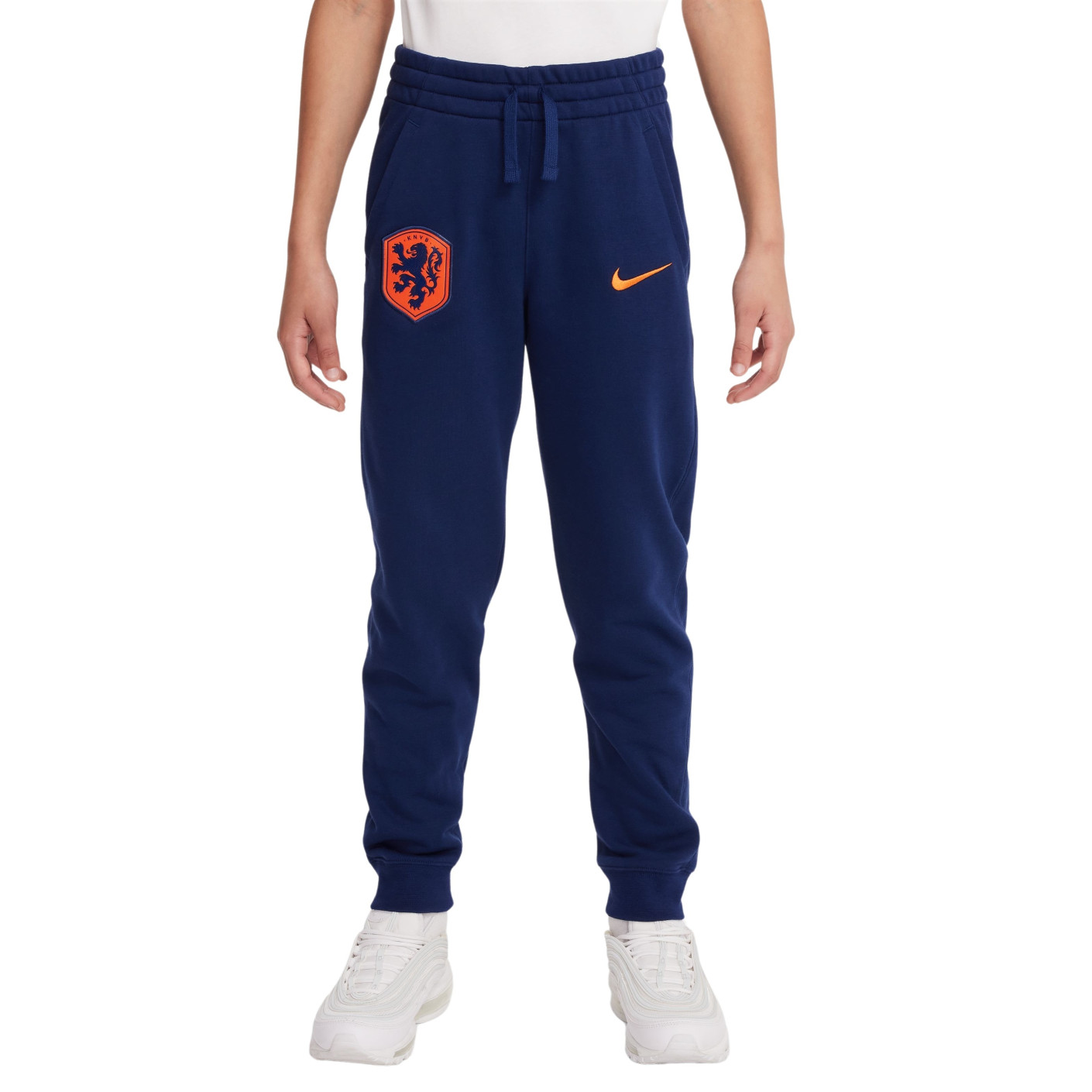 Pantalon de survetement Nike Netherlands Sportswear Club 2024 2026 pour enfants bleu orange Voetbalshop.be