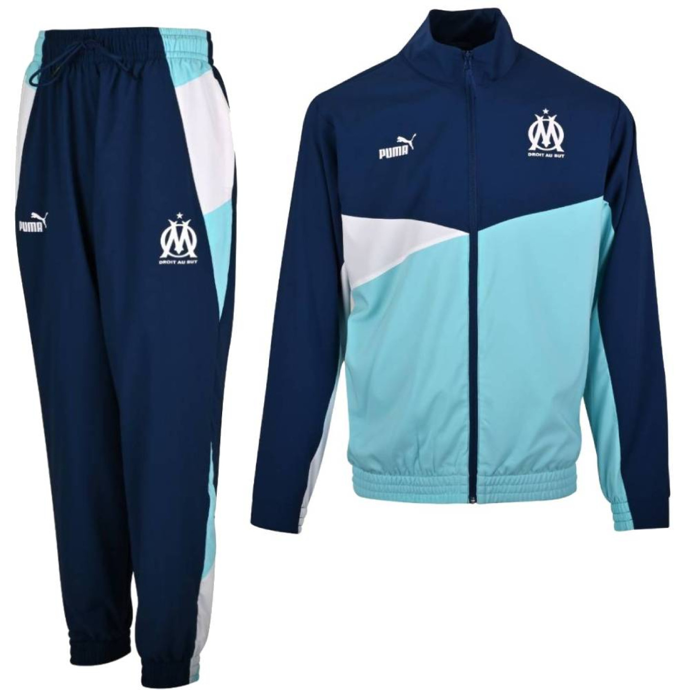 PUMA Olympique Marseille Woven Survêtement Full-Zip 2023-2024 Bleu Foncé Turquoise Blanc