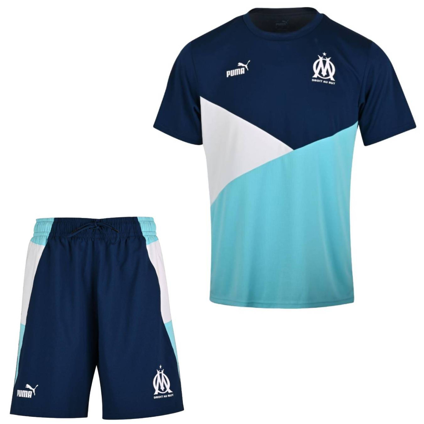 PUMA Olympique Marseille Ensemble d'Été 2023-2024 Bleu Foncé Turquoise Blanc