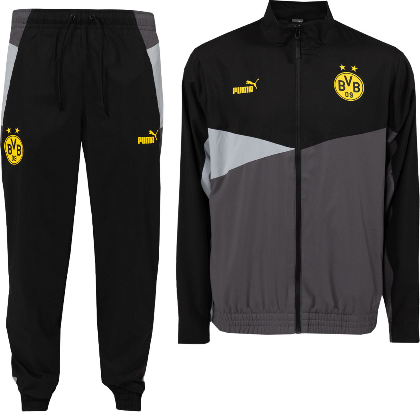 PUMA Borussia Dortmund Woven Survetement Full Zip 2023 2024 Noir Gris