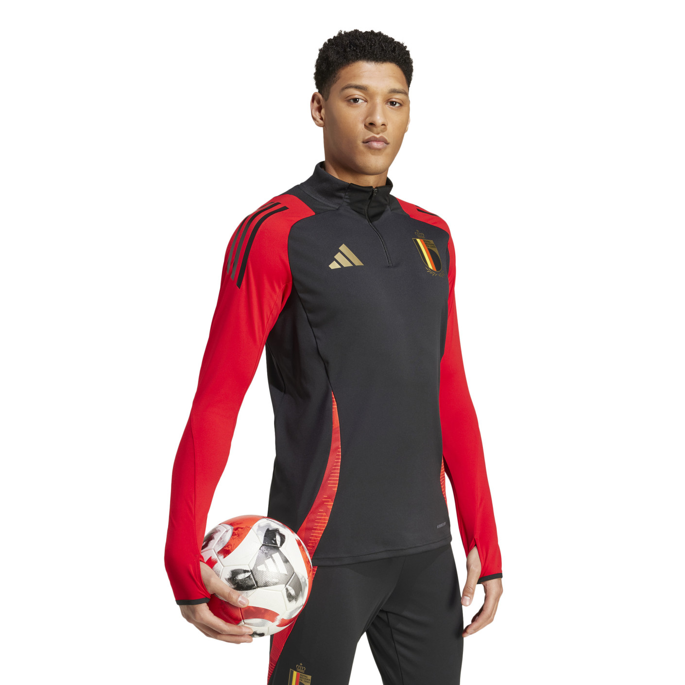 adidas Belgique Haut d'Entraînement 1/4-Zip 2024-2026 Noir Rouge Doré