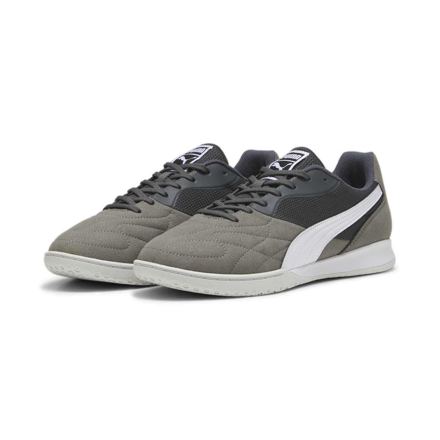 PUMA King Top Chaussures de Foot en Salle (IN) Gris Foncé Gris Blanc