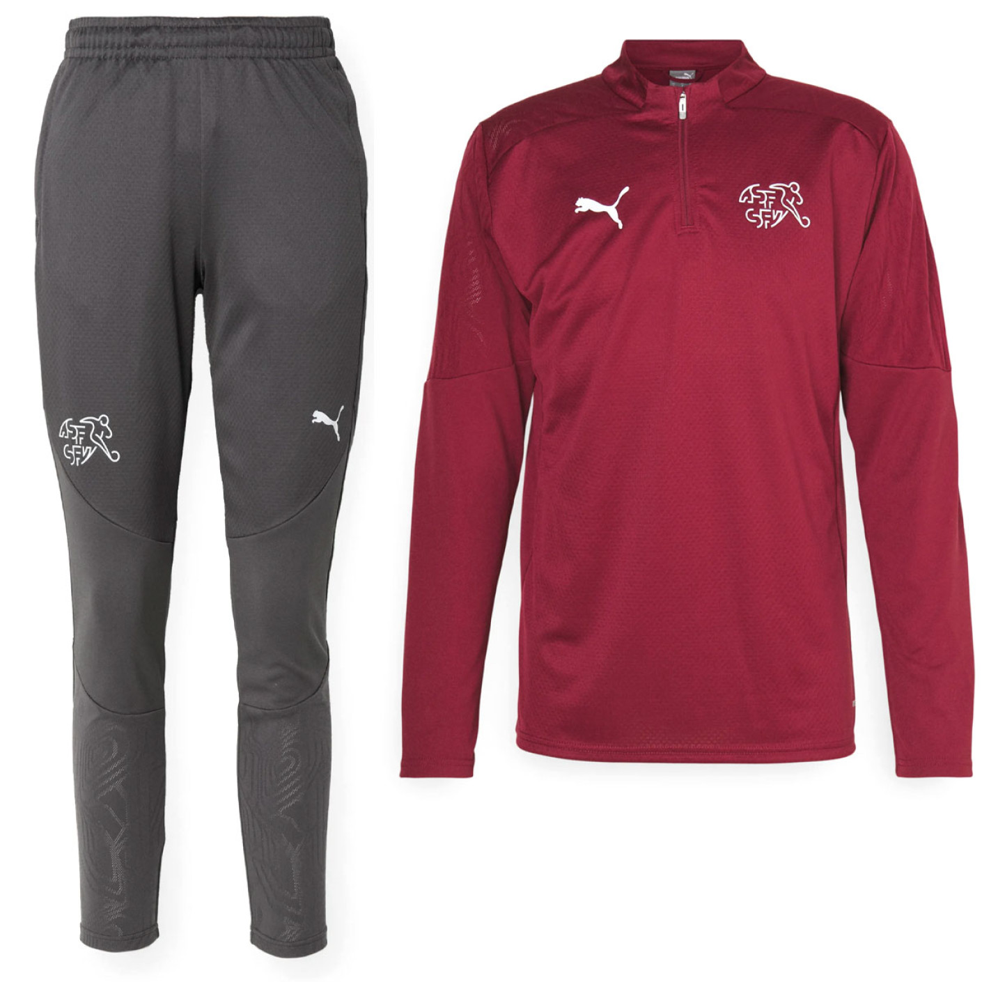 PUMA Zwitserland Trainingspak 1/4-Zip 2024-2026 Bordeauxrood Donkergrijs Wit