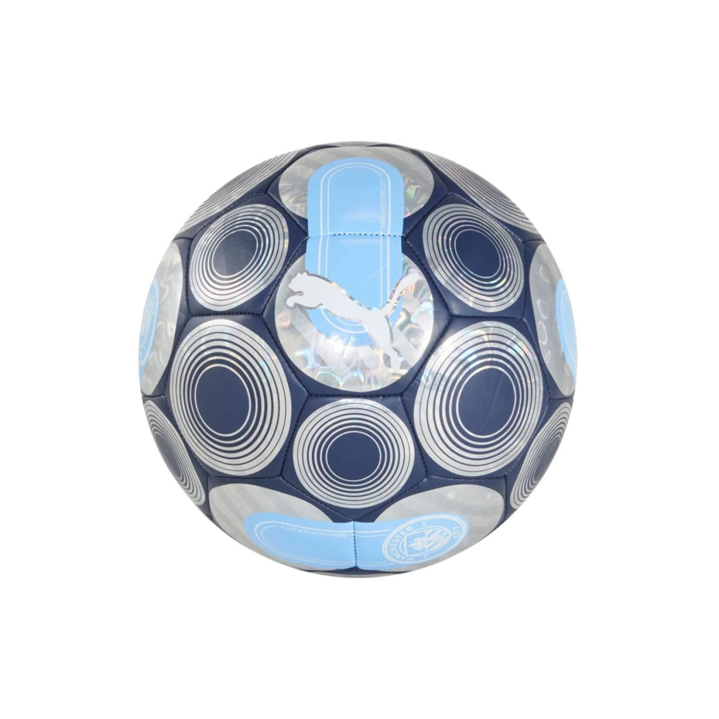 Mini-ballon de football PUMA Manchester City Culture+, taille 1, bleu foncé, argent, bleu clair