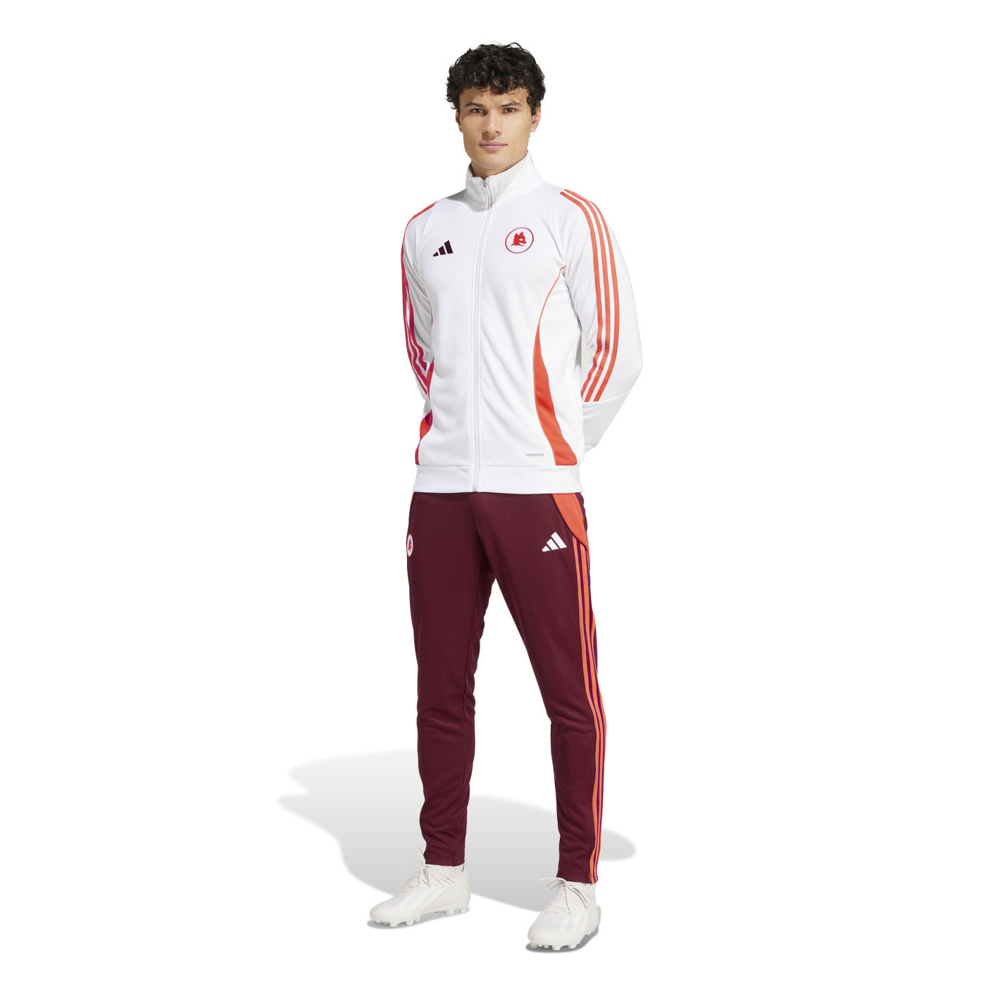 adidas AS Roma Trainingspak Full-Zip 2024-2025 Wit Bordeauxrood Oranje