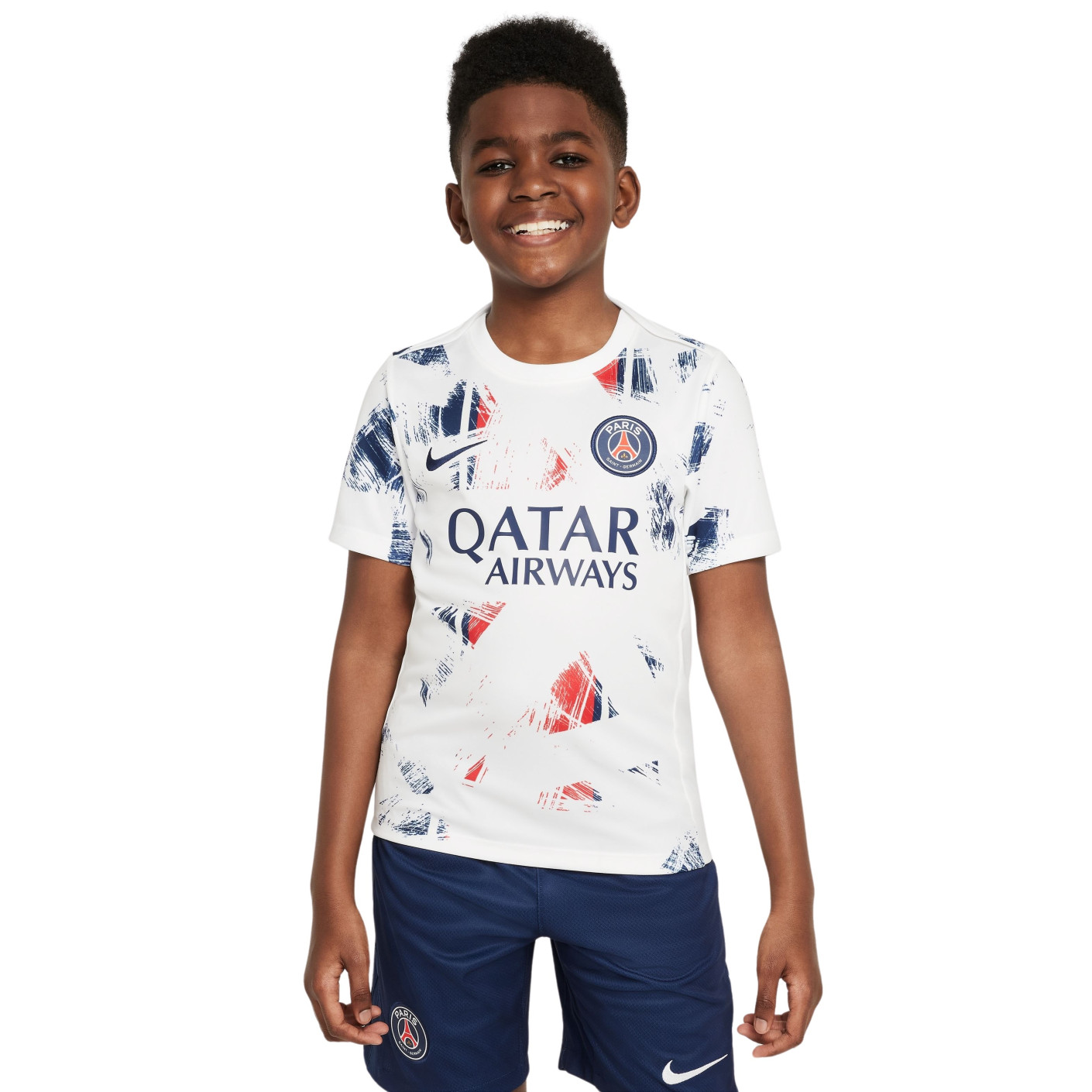 Nike Paris Saint-Germain Pre-Match Trainingsshirt 2024-2025 Kids Wit Donkerblauw Rood