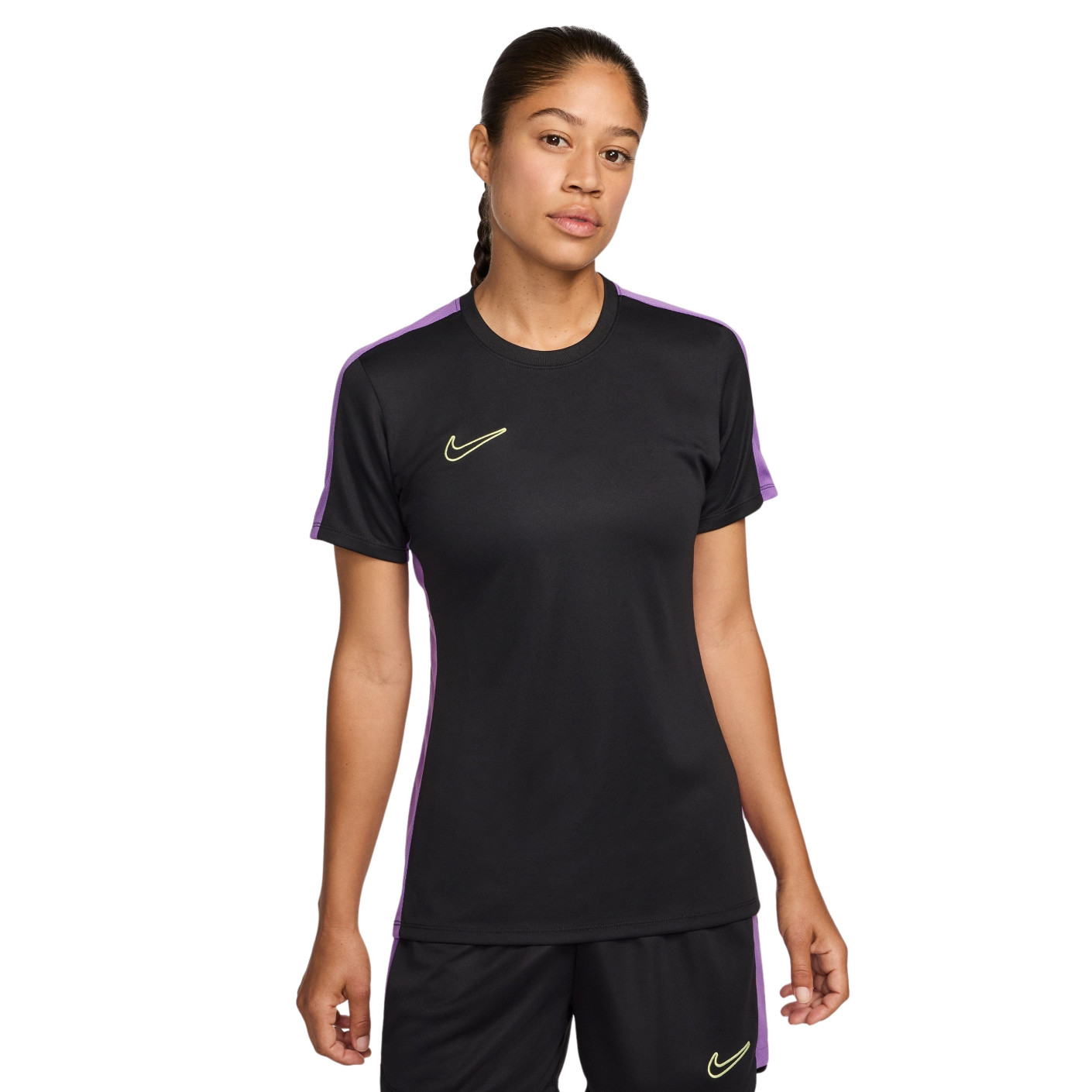 Chemise d'entraînement Nike Academy 23 pour femme, noir, violet, jaune vif
