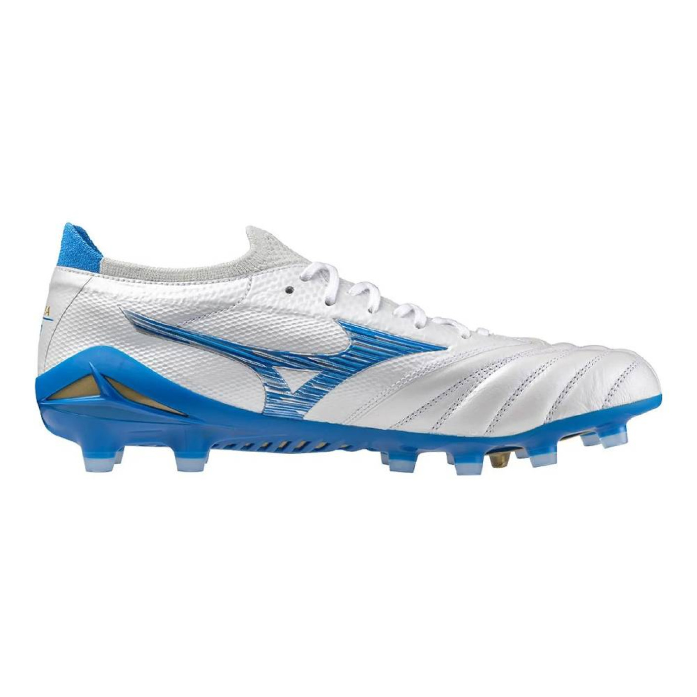 Mizuno Morelia Neo IV Beta Japan Gazon Naturel Chaussures de Foot (FG) Blanc Bleu