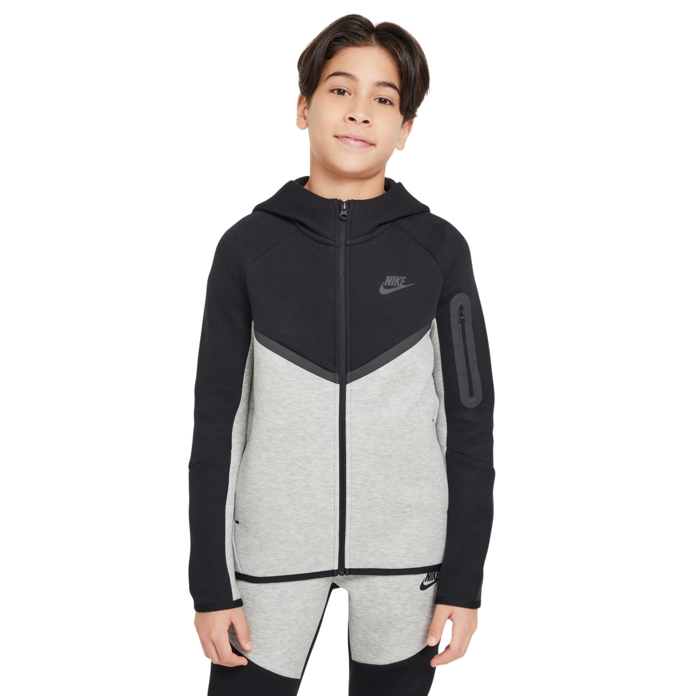 Nike Tech Fleece Sportswear Veste Enfants Noir Gris Clair Anthracite