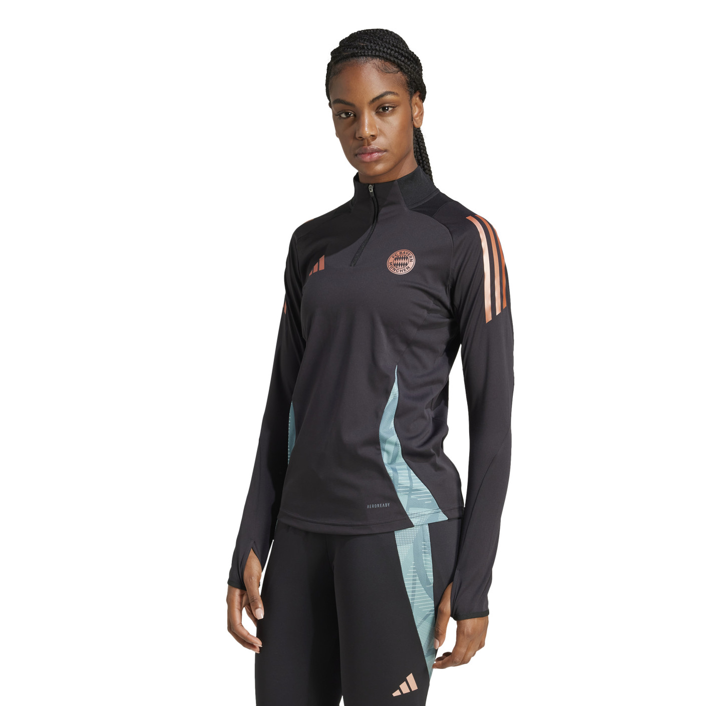 adidas Bayern Munich Haut d'Entraînement 1/4-Zip 2024-2025 Femmes Noir Vert Bronze