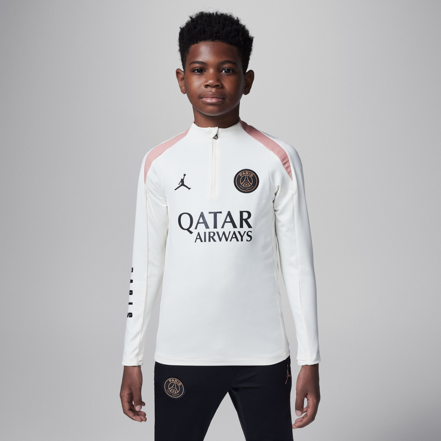 Nike Paris Saint Germain x Jordan Strike Survetement 1 4 Zip 2024 2025 Enfants Blanc Casse Noir Rose