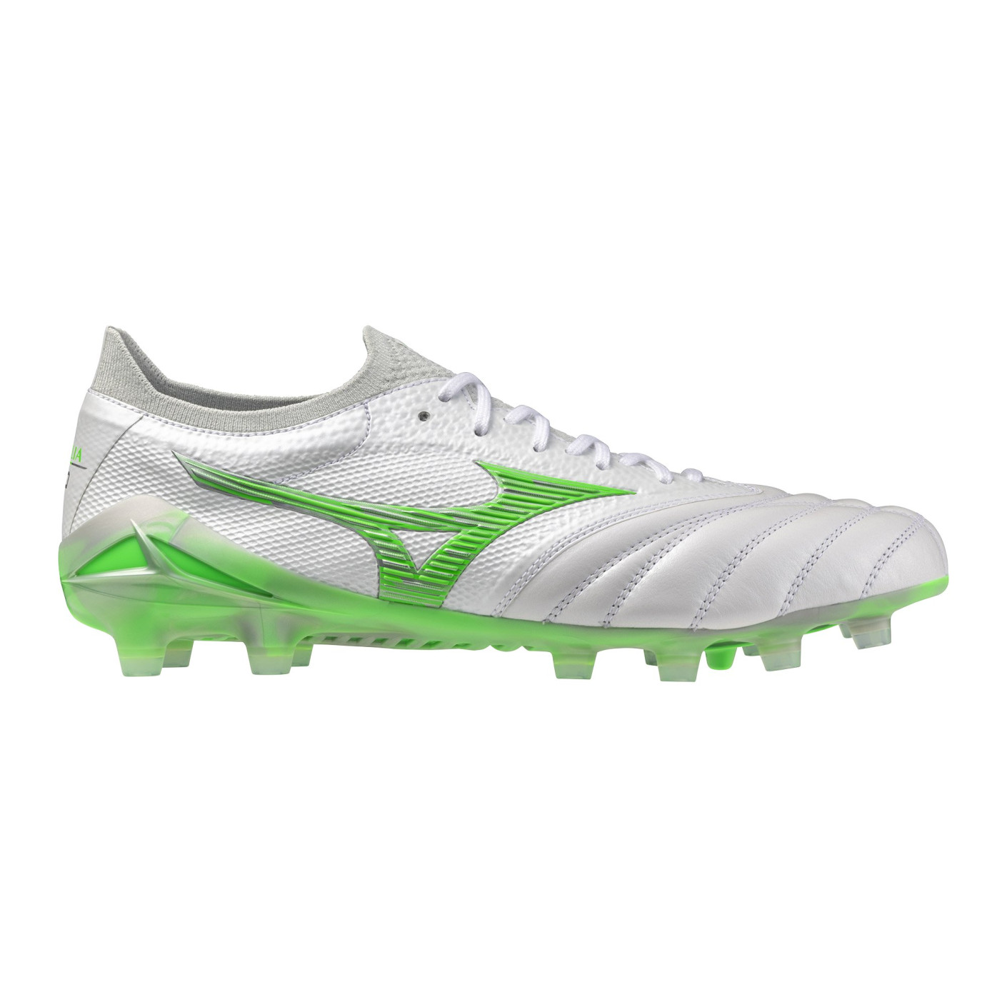 Mizuno Morelia Neo IV Beta Japan Gazon Naturel Chaussures de Foot (FG) Argenté Vert Vif