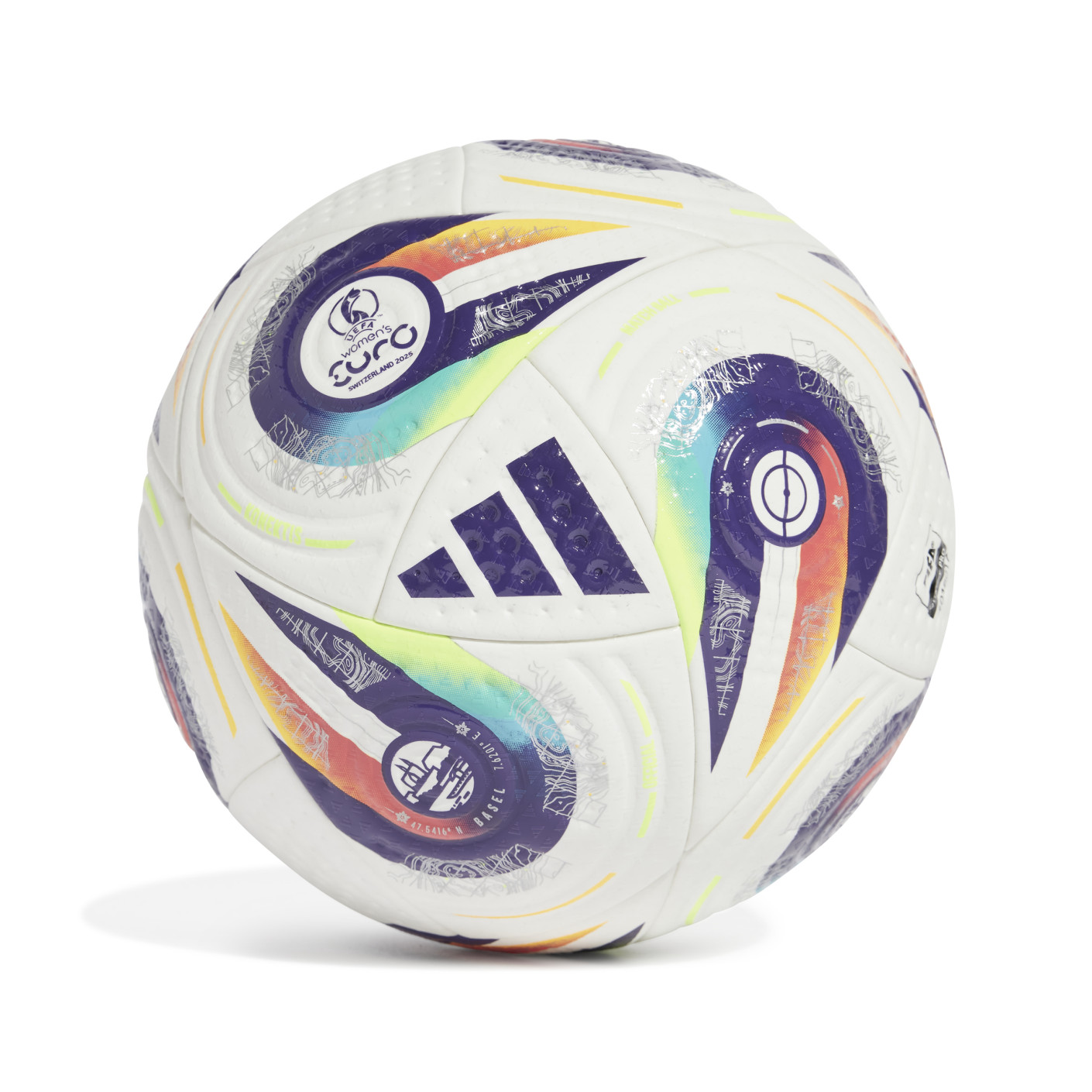 Ballon de football Adidas EURO25 Pro pour femmes, taille 5, blanc, violet, jaune