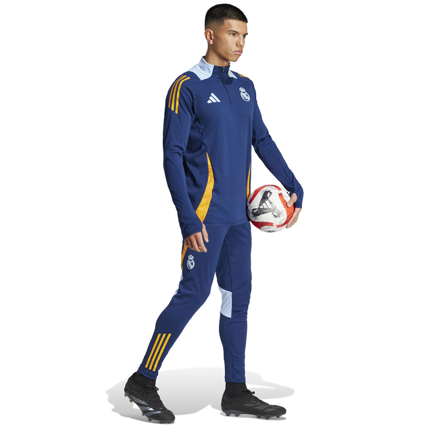 adidas Real Madrid Survêtement 1/4-Zip 2024-2025 Bleu Foncé Orange Bleu Clair