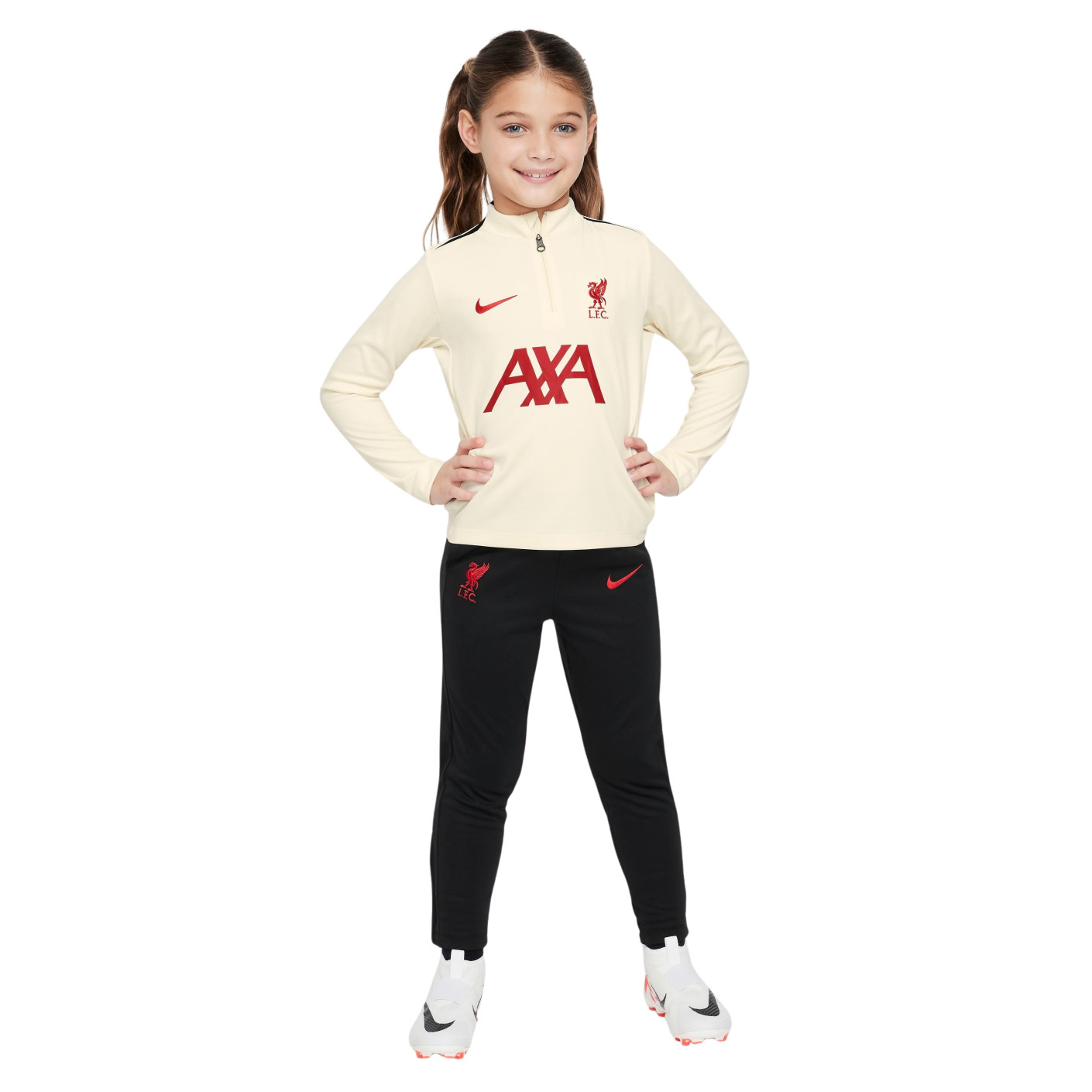Nike Liverpool Academy Pro Survêtement 1/4-Zip 2024-2025 Tout-Petits Blanc Cassé Noir Rouge