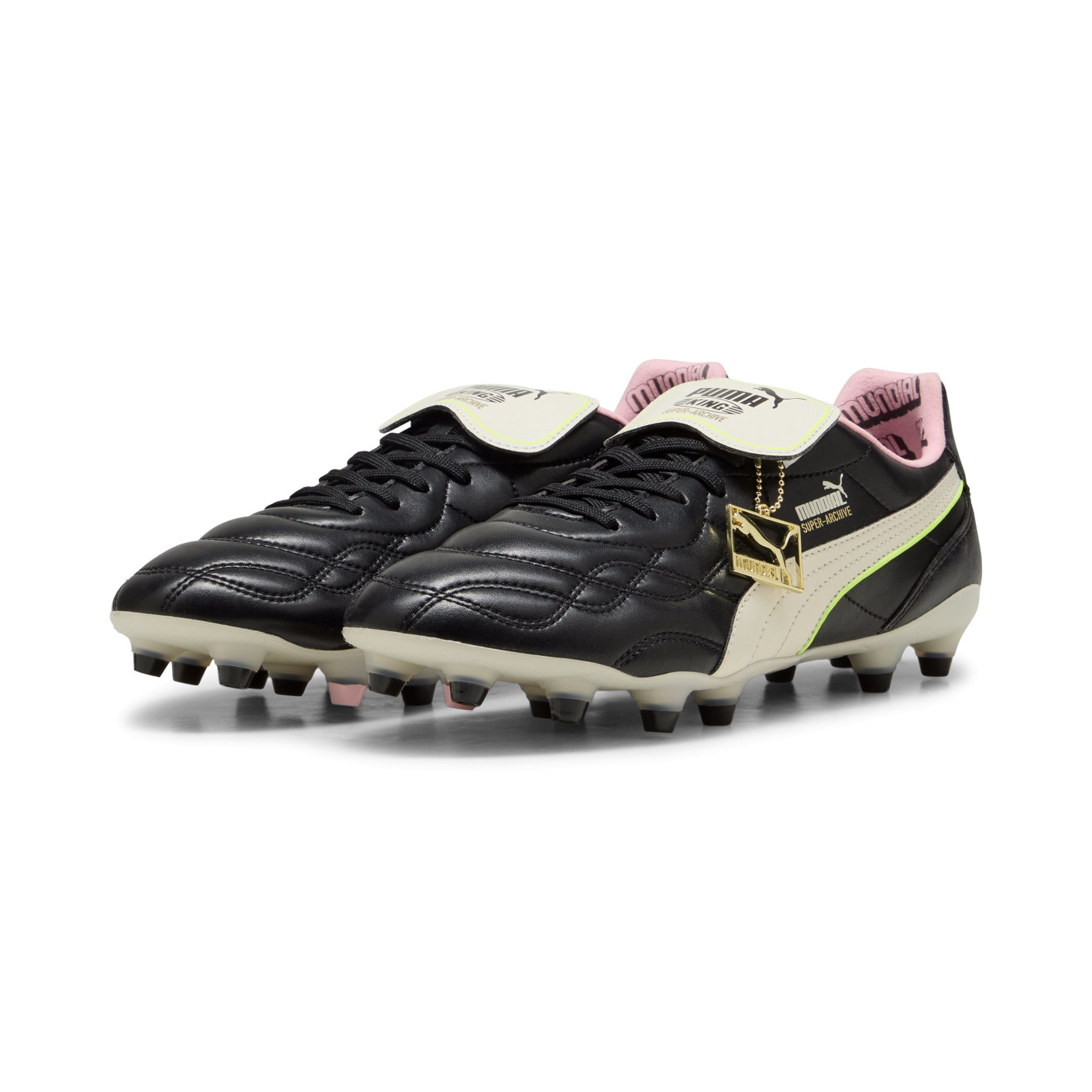 PUMA King Top X Mundial Gazon Naturel Artificiel Chaussures de Foot (MG) Noir Blanc Rose Vert