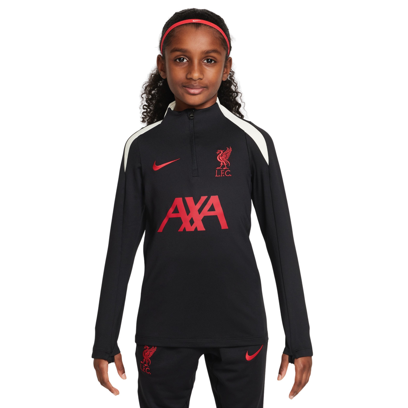 Nike Liverpool Strike Haut d'Entraînement 1/4-Zip 2024-2025 Enfants Noir Rouge Blanc Cassé