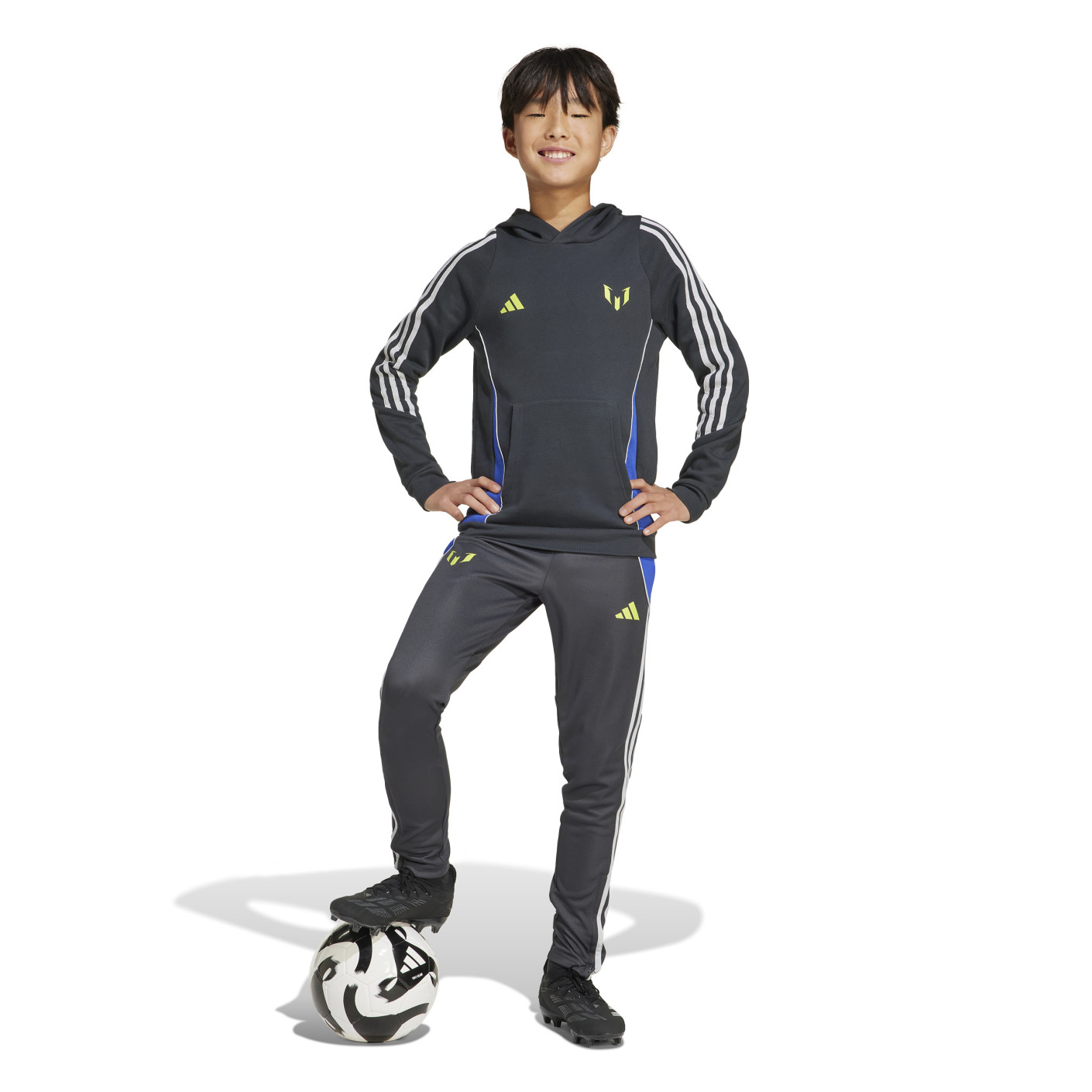 adidas Messi Hoodie Trainingspak Kids Donkergrijs Neongeel Blauw