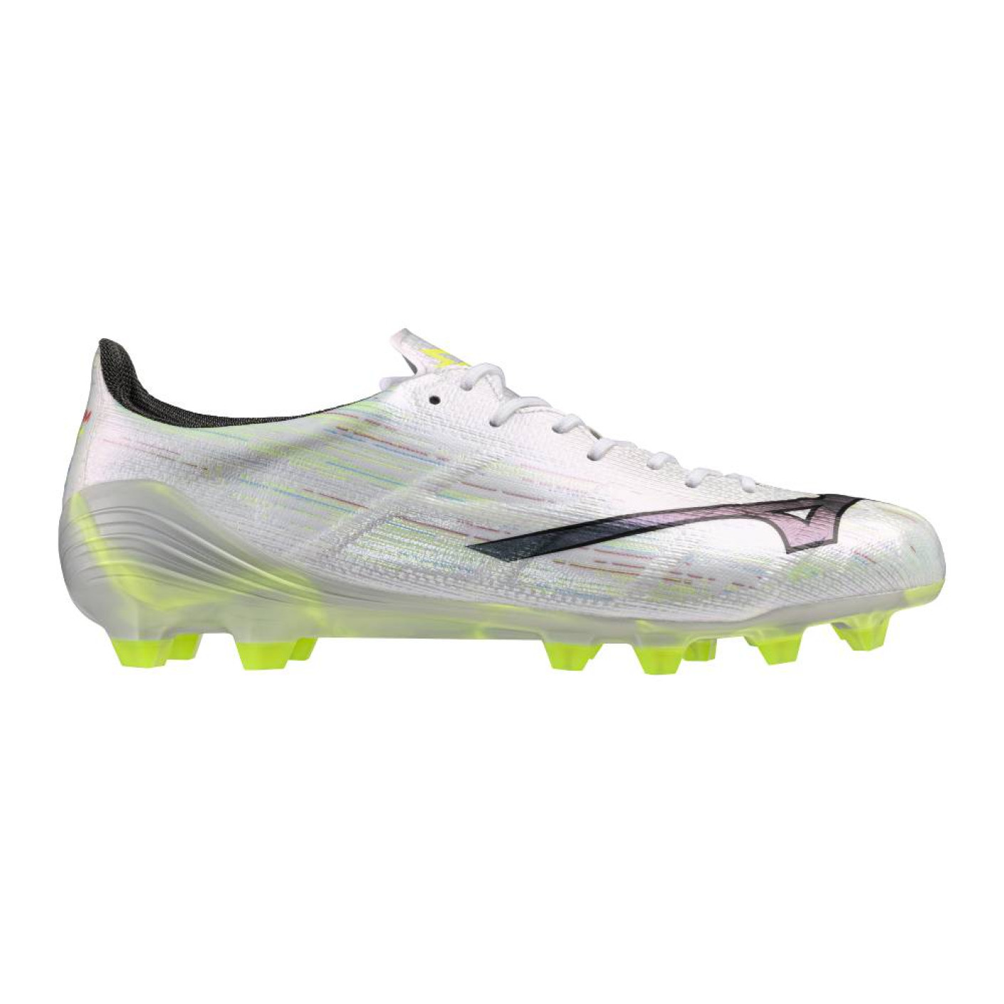Mizuno Alpha II Japan Gazon Naturel Chaussures de Foot (FG) Argenté Néon Jaune Noir