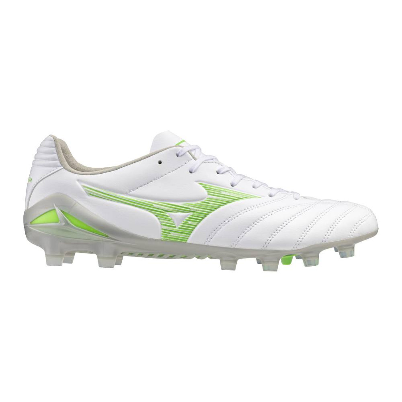 Mizuno Monarcida Neo III Pro Gazon Naturel Chaussures de Foot (FG) Blanc Vert Argenté
