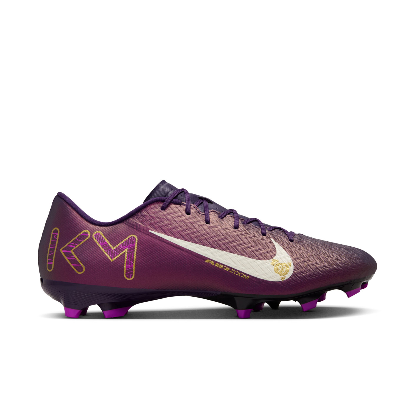 Nike Zoom Mercurial Vapor 16 Mbappé Academy Gazon Naturel Artificiel Chaussures de Foot (MG) Mauve Doré Blanc