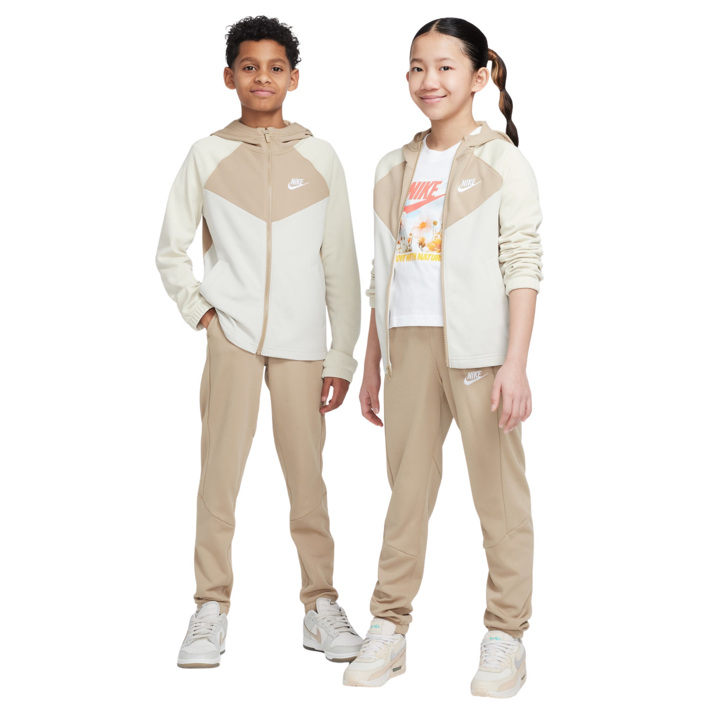 Nike Sportswear Poly Trainingspak Full-Zip Hooded Kids Beige Gebroken Wit