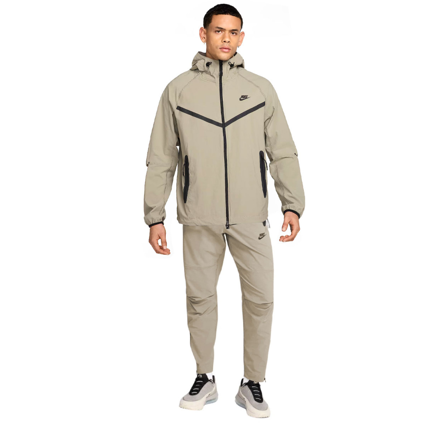 Nike Tech Sportswear Survêtement Coupe-Vent Full-Zip Woven Marron Clair Vert-Gris Noir