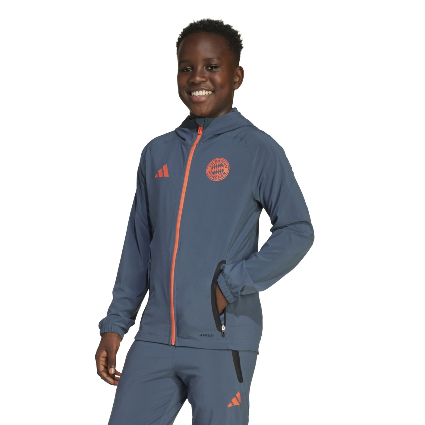 adidas Bayern Munich Vis Tech Veste 2025-2026 Enfants Gris Foncé Orange