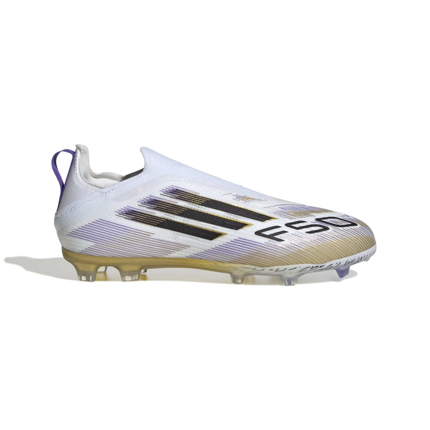 adidas F50 Elite Sans Lacets Gazon Naturel Chaussures de Foot (FG) Enfants Blanc Noir Doré