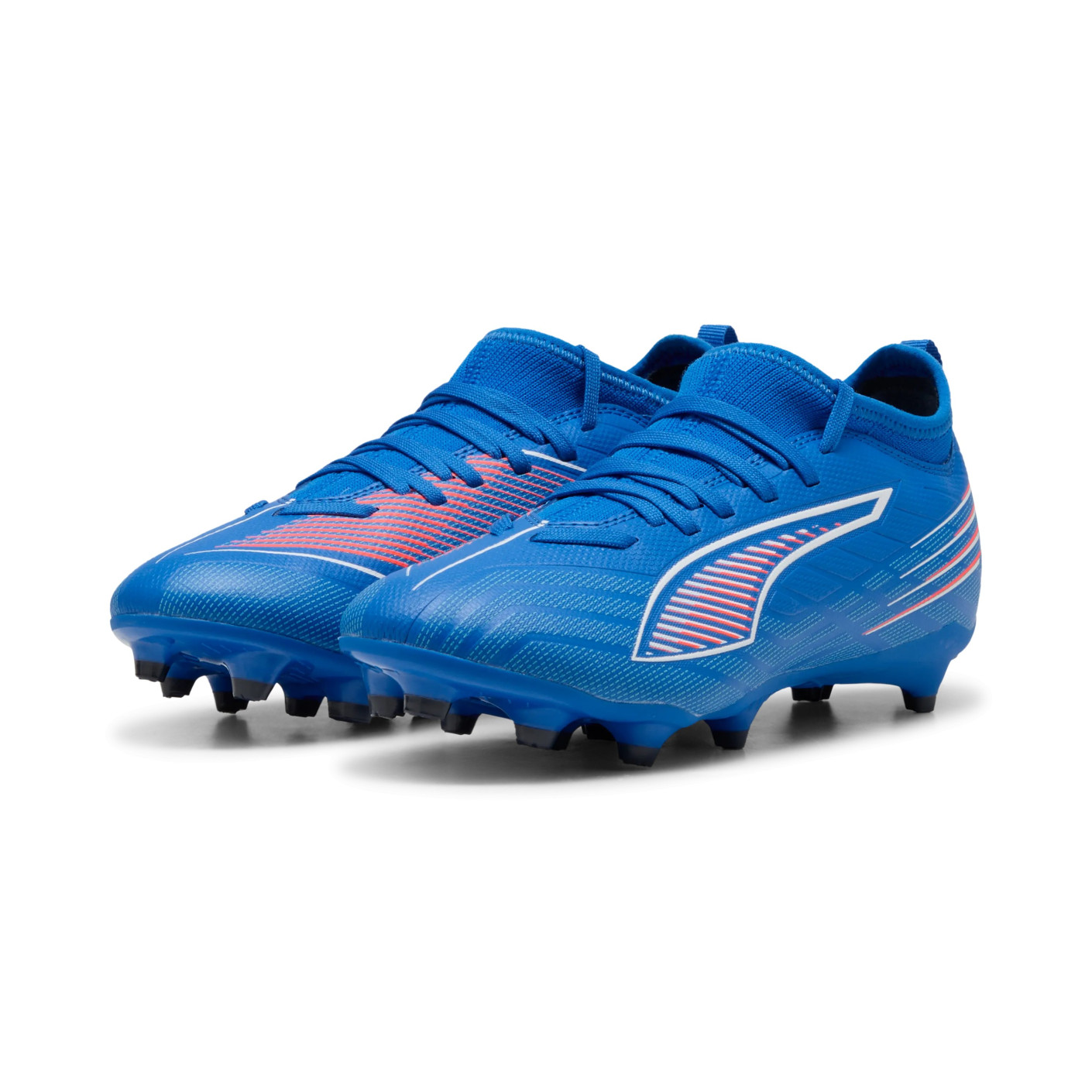 PUMA Ultra 6 Match Gazon Naturel Artificiel Chaussures de Foot (MG) Enfants Bleu Blanc Rouge Vif