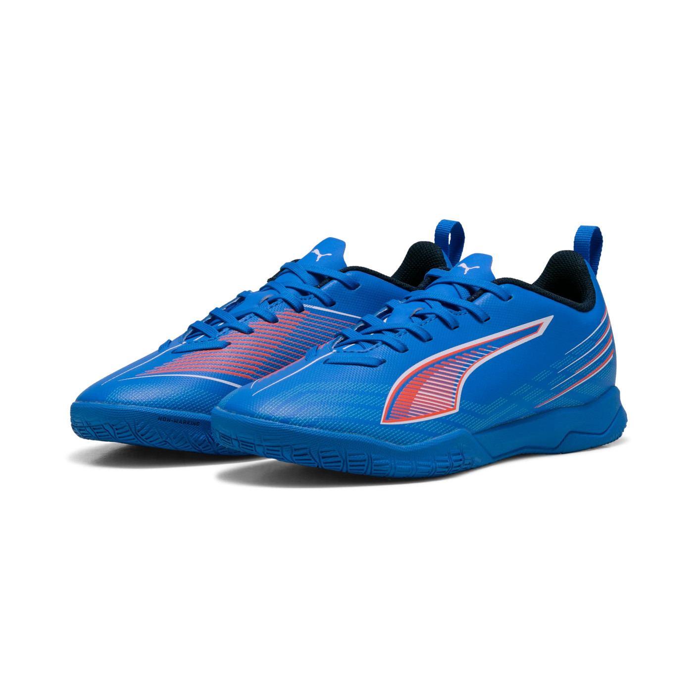 PUMA Ultra 6 Play Chaussures de Foot en Salle (IN) Enfants Bleu Blanc Rouge Vif