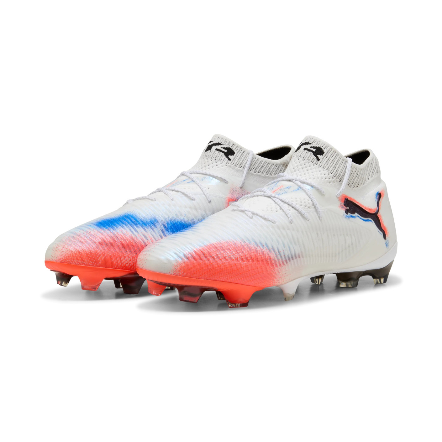 PUMA Future 8 Ultimate Gazon Naturel Chaussures de Foot (FG) Blanc Rouge Vif Bleu