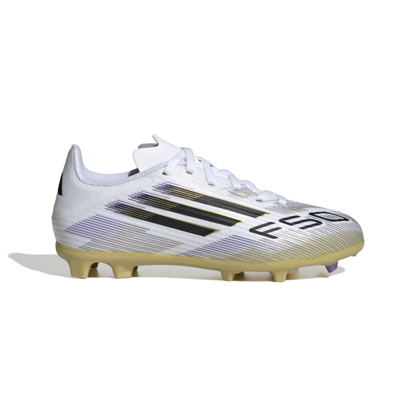 adidas F50 League Gazon Naturel Gazon Artificiel Chaussures de Foot (MG) Enfants Blanc Noir Doré