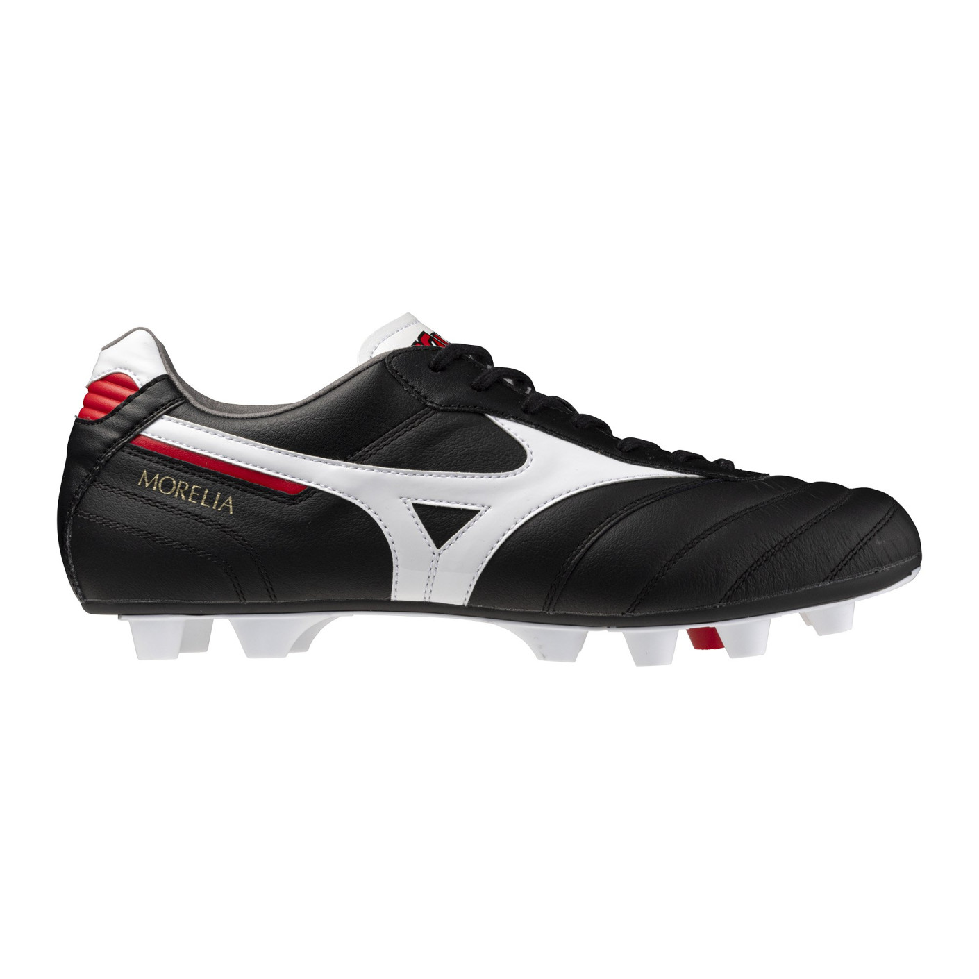 Mizuno Morelia II Elite Gazon Naturel Artificiel Chaussures de Foot (MG) Noir Blanc Rouge