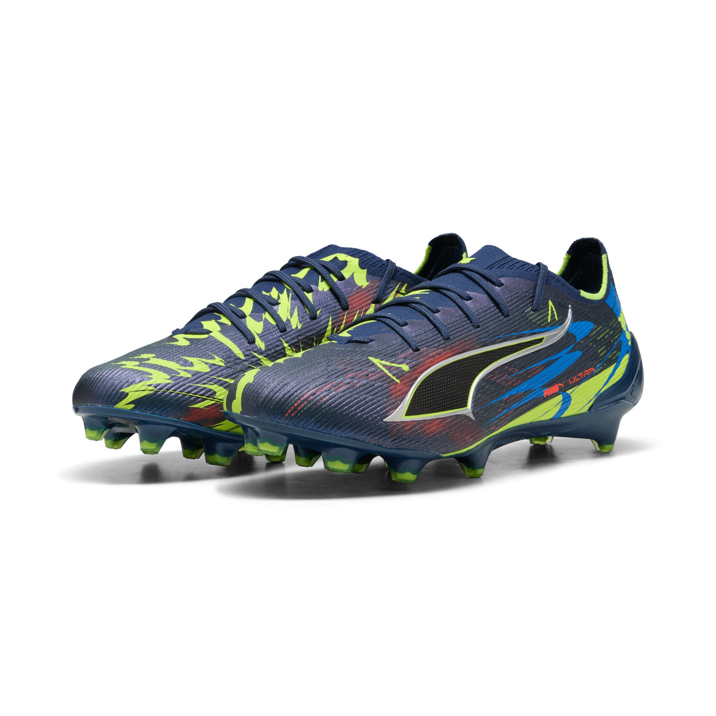 PUMA Ultra 6 Ultimate Dare To Gazon Naturel Chaussures de Foot (FG) Bleu Foncé Jaune Noir