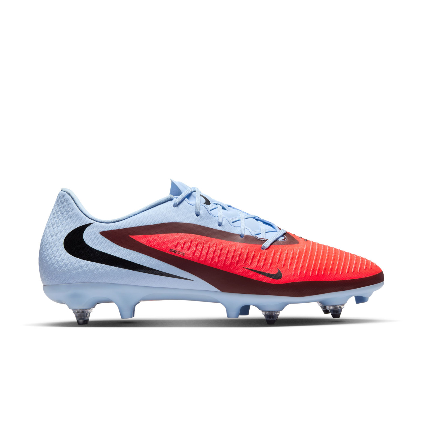 Nike Phantom 6 Low Academy Crampons Vissés Chaussures de Foot (SG) Anti-Clog Bleu Clair Rouge Vif Noir