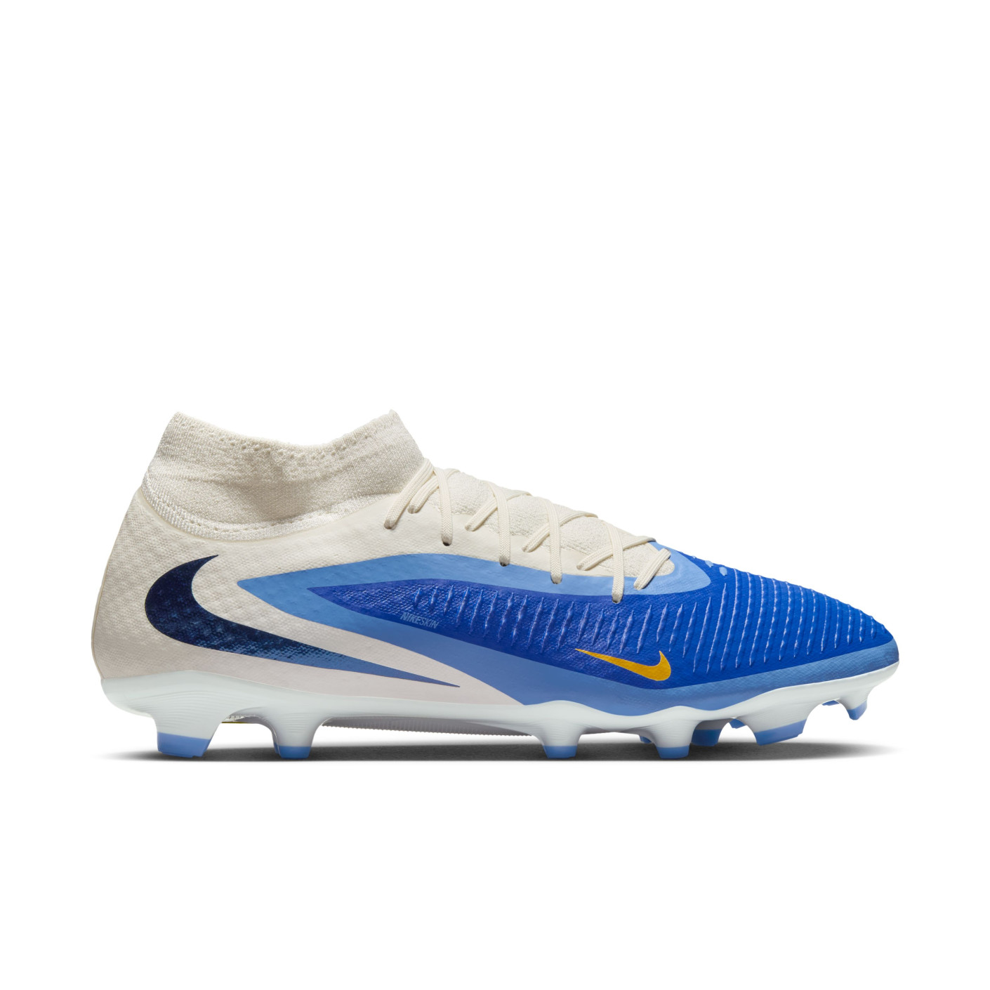 Nike Phantom 6 High Academy Gazon Naturel Artificiel Chaussures de Foot (MG) Blanc Bleu Jaune