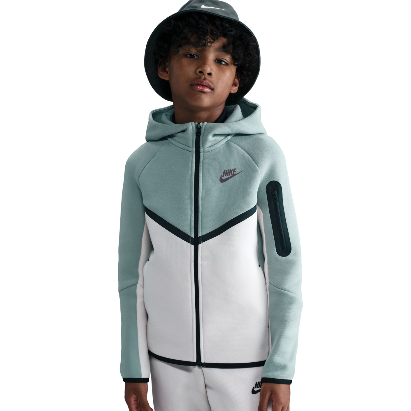 Nike Sportswear Tech Fleece Gilet Enfants Gris-Vert Blanc Noir