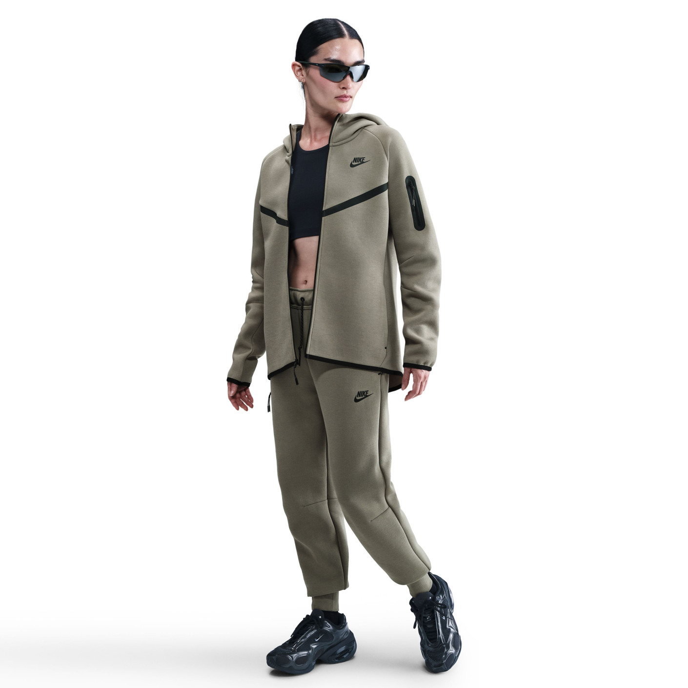 Survêtement Nike Sportswear Tech Fleece à fermeture éclair intégrale pour femmes, vert, gris, noir