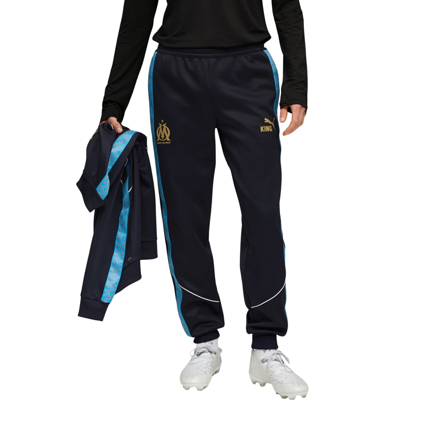 PUMA Olympique Marseille Pre-Match KING Anthem Trainingsbroek 2025-2026 Donkerblauw Lichtblauw