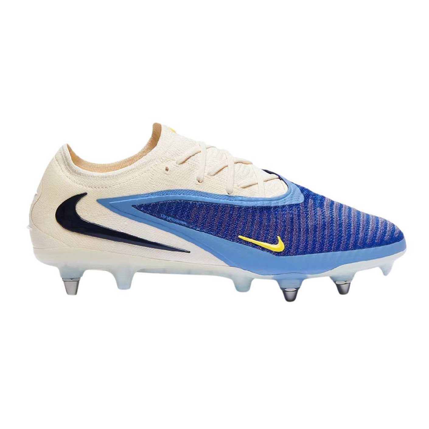 Nike Phantom 6 Low Elite IJzeren-Nop Voetbalschoenen (SG) Pro Player Wit Blauw Geel