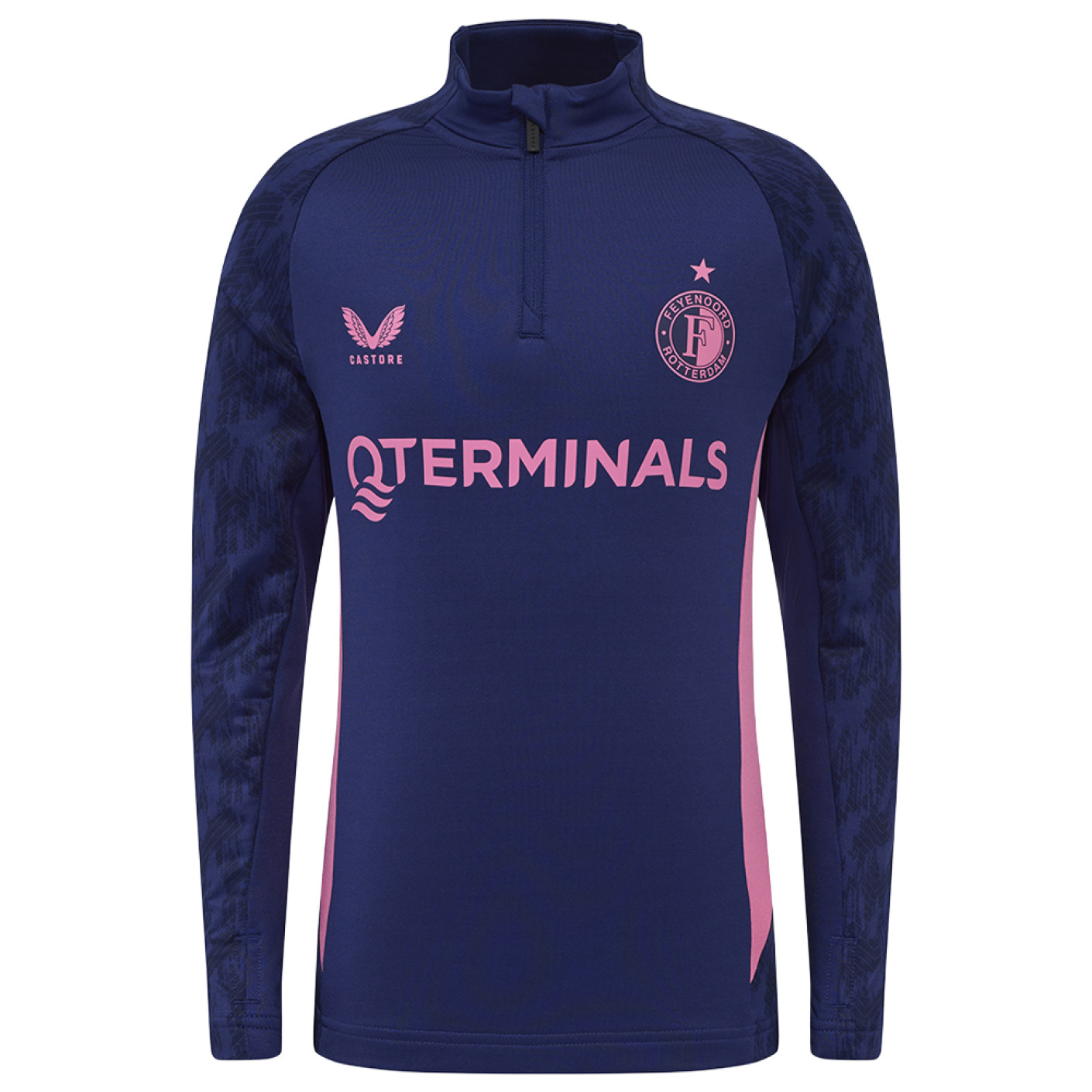 Castore Feyenoord Haut d'Entraînement 1/4-Zip 2025-2026 Enfants Bleu Foncé Rose