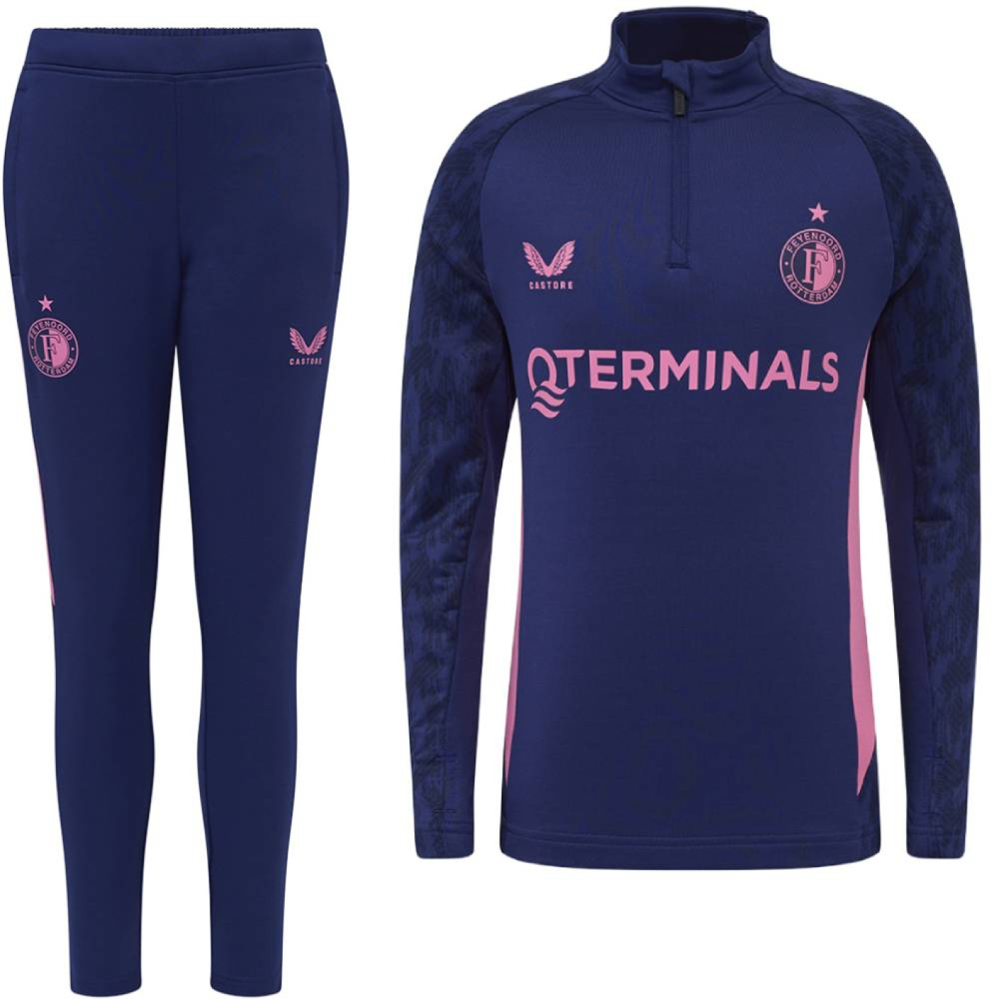 Castore Feyenoord Trainingspak 1/4-Zip 2025-2026 Kids Donkerblauw Roze