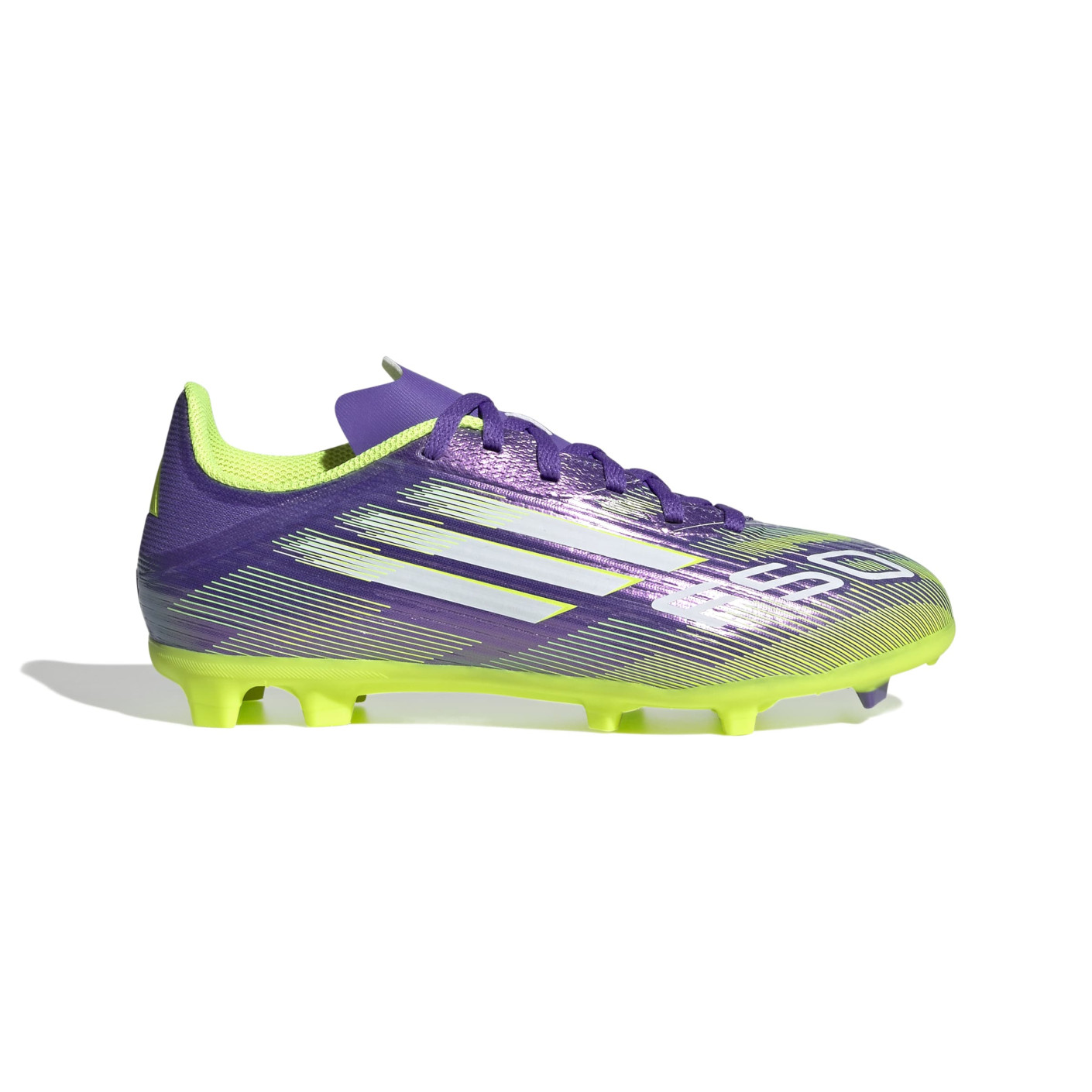 adidas F50 League Gazon Naturel Gazon Artificiel Chaussures de Foot (MG) Enfants Mauve Blanc Néon Jaune