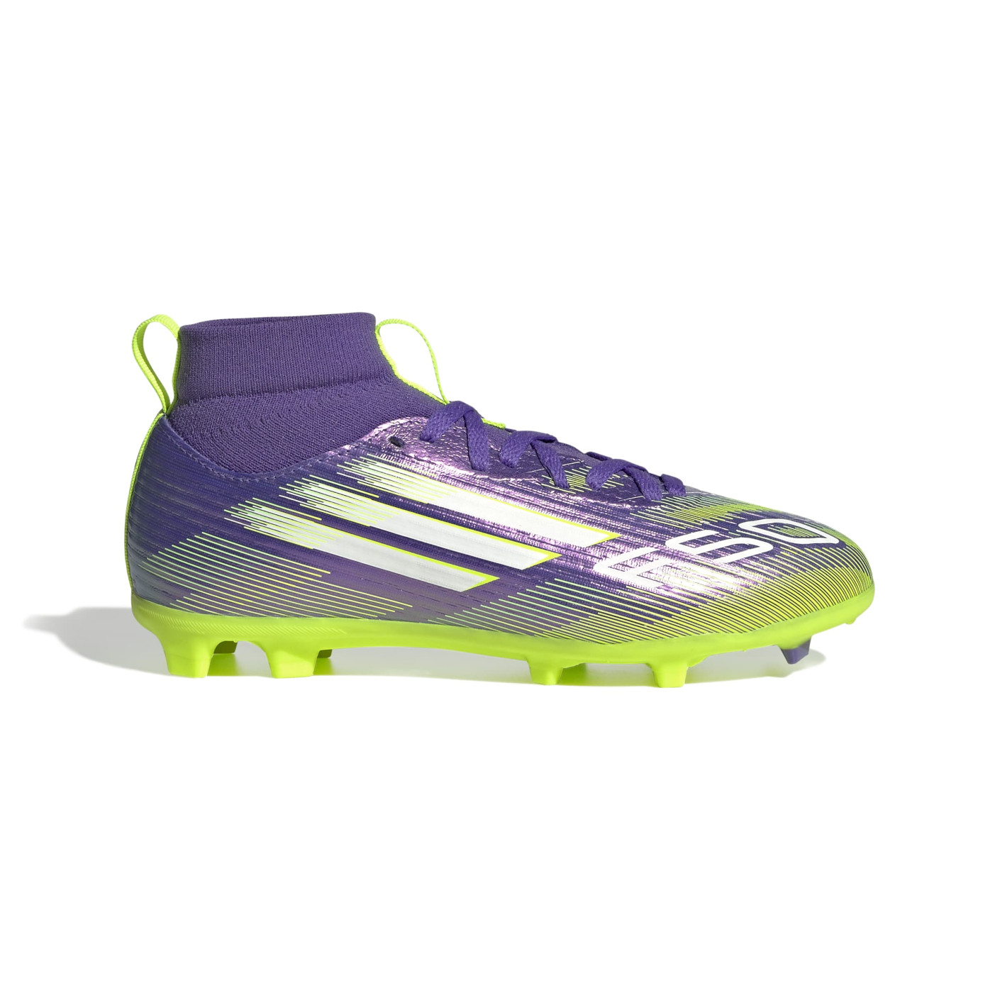 adidas F50 League Mid Gras / Kunstgras Voetbalschoenen (MG) Kids Paars Wit Neongeel