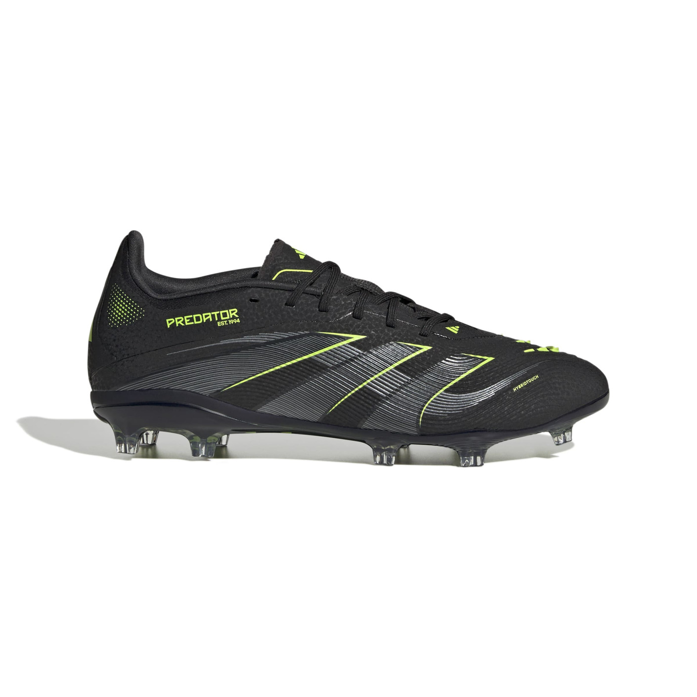 adidas Predator Elite Gazon Naturel Chaussures de Foot (FG) Enfants Noir Gris Foncé Jaune Néon
