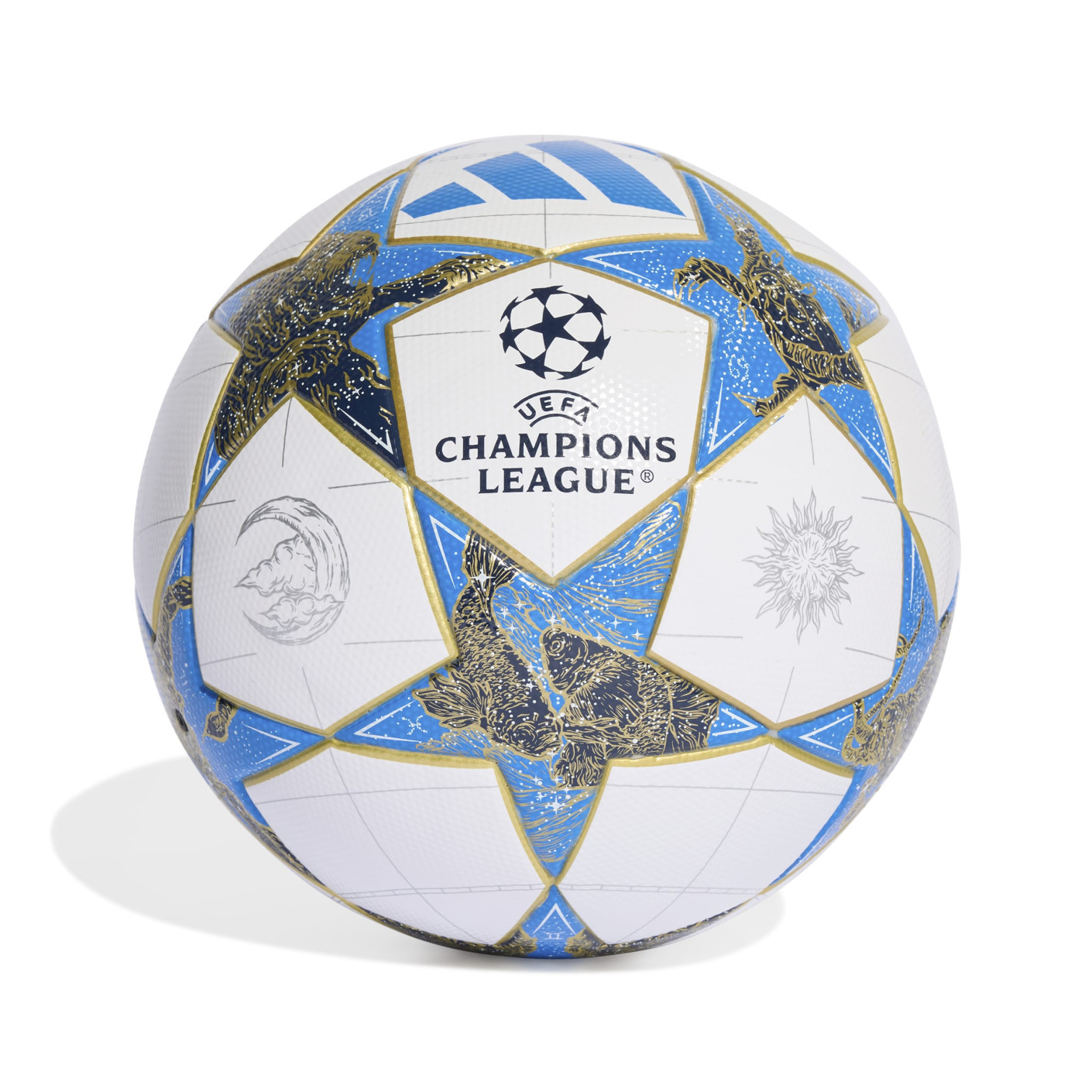 adidas UEFA Champions League League Ballon de Foot Boîte 2025-2026 Blanc Bleu Doré